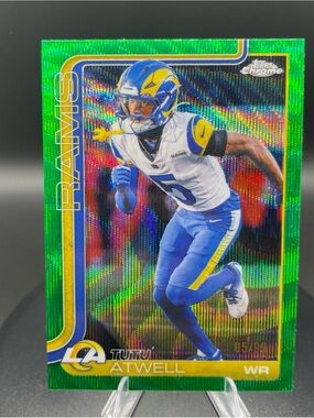 Topps 2025 Chrome Tutu Atwell Los Angeles Rams Green Wave #167 Serial /99